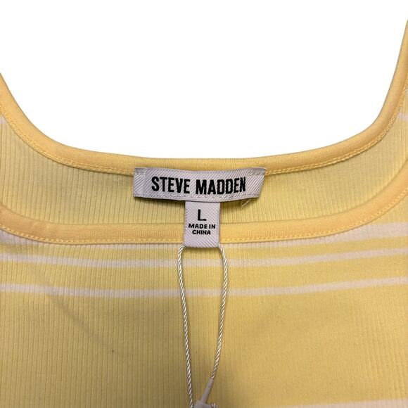 Steve Madden Vanilla Yellow Stripe Rib Knit Bodysuit Tank L NWT - Picture 7 of 9
